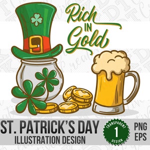 Ilustração do Dia de São Patrício: Design Rico em Ouro (PNG, EPS)