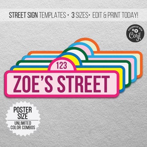 Editable Street Sign - Poster Size | 3 Sizes: 12x18, 18x24, 24x36 | Advanced Editing Options with Corjl