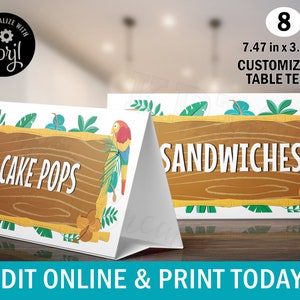 Editable Luau Hawaiian Tiki Party Table Tents Place Cards - Edit & Print Online with Corjl