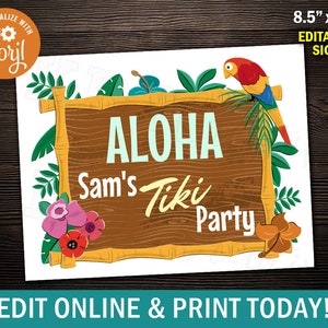 Editable Luau Hawaiian Tiki Party Welcome Sign - 8.5 x 11&quot; - Edit & Print Online with Corjl