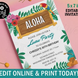 Editable Luau Hawaiian Tiki Party Invitation Template - 5 x 7&quot; - Edit & Print Online with Corjl