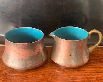 Chinese Cloisonné Copper and Enamel Sugar & Creamer