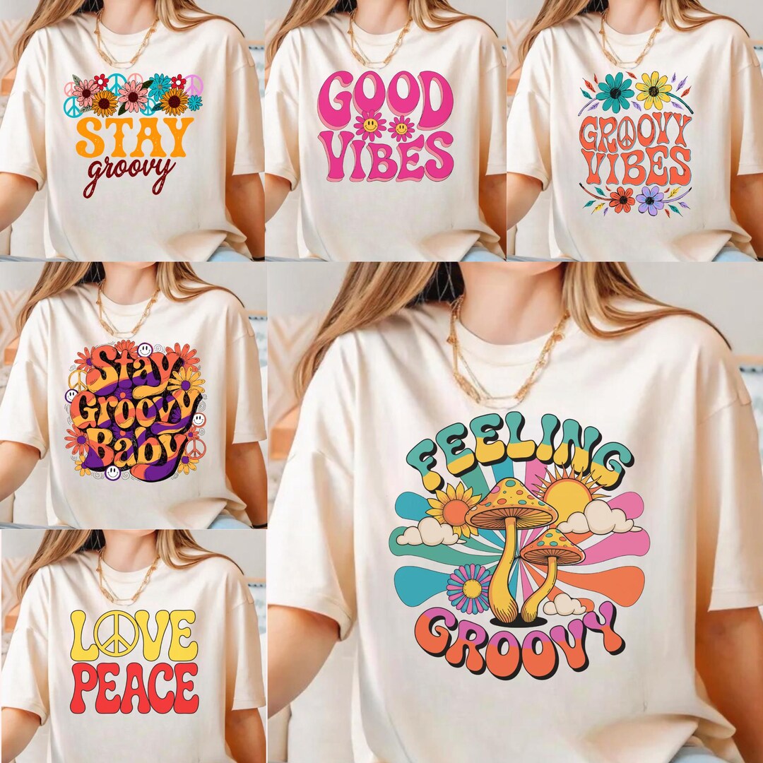 Hippie & Groovy PNG SVG Bundle | Retro Wildflower Graphics | Boho Peace ...