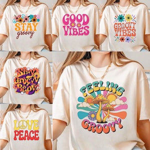 Hippie & Groovy PNG SVG-Bundle | Retro Wildblumen Grafiken | Boho Frieden Symbol Kunst | Digitaler Download