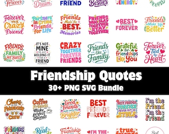 Paquete de imágenes PNG y SVG con frases de amistad / Diseños para mejores amigas / Imágenes prediseñadas divertidas de amigas / Archivos de sublimación