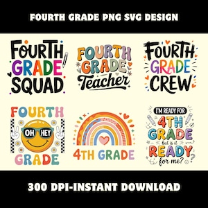 4th Grade PNG SVG Bundle | Vintage Floral School Theme Design | Teaching Gift Sublimation Graphic