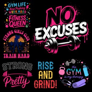 Fitness PNG SVG-paket | Typografipaket för bodybuilding | Träningsmotivationsutskrifter | Digital grafik för gymkläder
