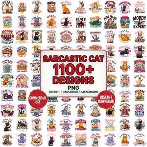 Cat Sarcastic PNG Bundle | Grumpy Expressions | Witty Pet Quotes | Feline Personality Artwork | Animal Lover Shirt