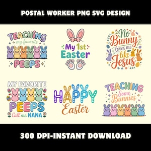 Retro Easter PNG SVG | Bunny Peeps Sublimation Designs | Kids Printable Clipart | Spring Digital Files