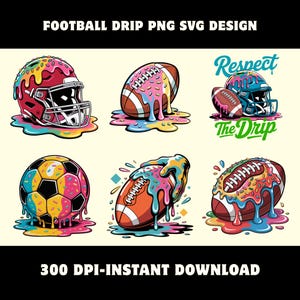 Football goutte à goutte PNG SVG Bundle | Casque de crème glacée des cliparts | Sublimation de citation de respect | Oeuvres d'art pour le jour du match