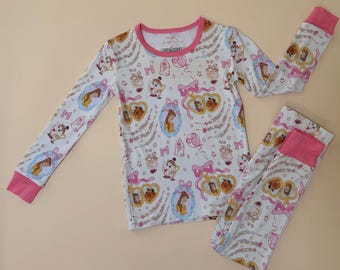 Princess Inspired Bamboo Pajamas Set |Buttery Soft Girls PJs | Toddler 2PC Sleepwear | Breathable Cooling Pajamas | Beauty and the Beast