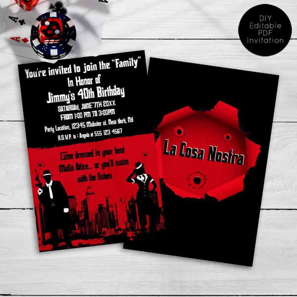 Mobster Invitations, Adult Party Invites, Birthday Invitations for Men, Costume Party, Gangster Party, Themed Birthday, Printable Invite