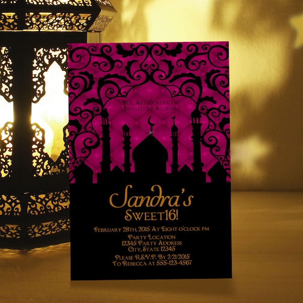 Arabian Nights Birthday Party Invitations | Printable Arabian Nights Invitation, Printable Invitations, Morrocan Invitations