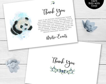 Panda Bear Fill In the Blank Thank You Cards Personalized \u2022 Custom Flat Card Stationery Custom Printed Notecard \u2022 Birthday Party Baby Shower