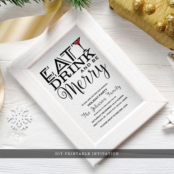 Holiday Party Invitations, Eat, Drink and Be Merry, Holiday Cocktail Party, Modern Holiday Party Invites, Printable Invitations Il_570xn