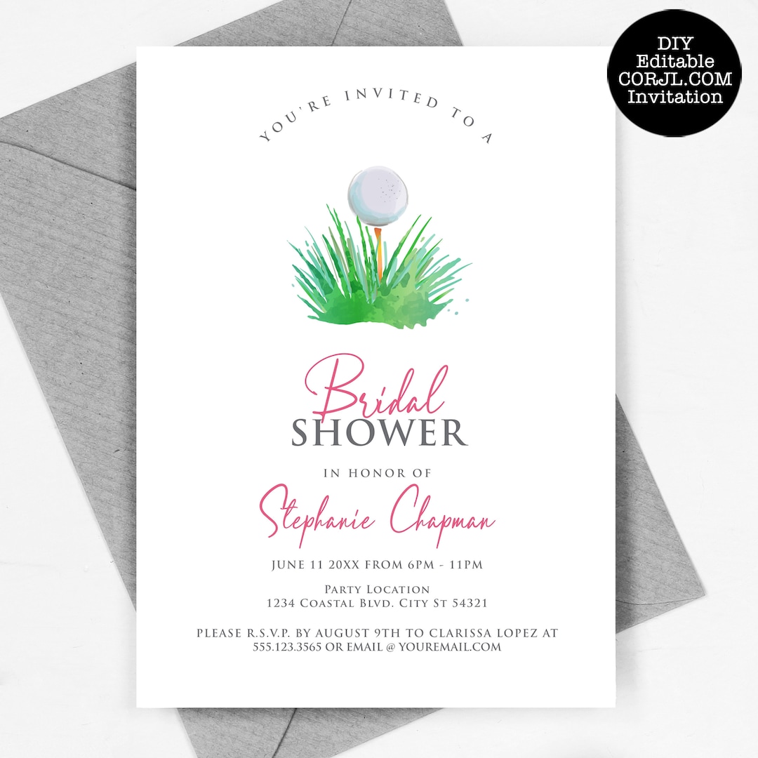 Editable Golf Themed Bridal Shower Invitation Swinging Into Love