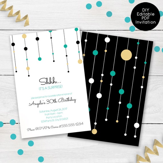Retro Surprise Party Invitation, Contemporary Birthday Invite, Adult Party Invitations, Printable Invitations Il_570xn