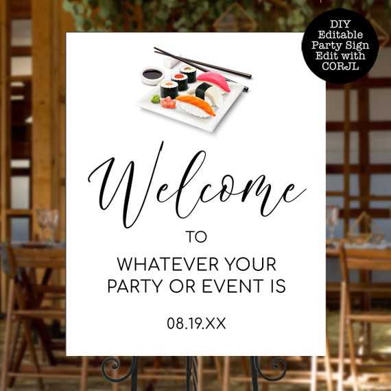 Sushi Night Welcome Sign, Japanese Themed Signs, Welcome Template, Editable Menu Sign, Printable Bar Sign, Instant Download, Corjl Template Il_570xn