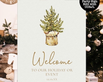 Rustic Christmas Tree Welcome Signs, Corjl Template, Holiday Sign, Printable Welcome Sign, Instant Download, Holiday Sign, Christmas Signs