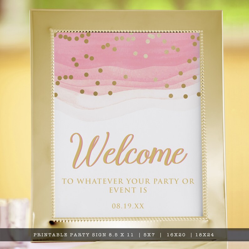 Blush Pink & Gold Welcome Sign: Watercolor Party Decor (Corjl Template) image 3