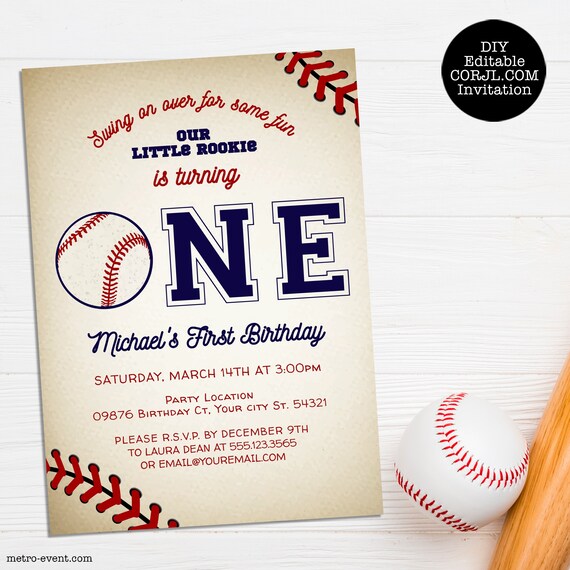 Baseball First Birthday Invitations, Editable Instant Download, Baseball Birthday Invitation, Birthday Invitations, Printable Invitations Il_570xn