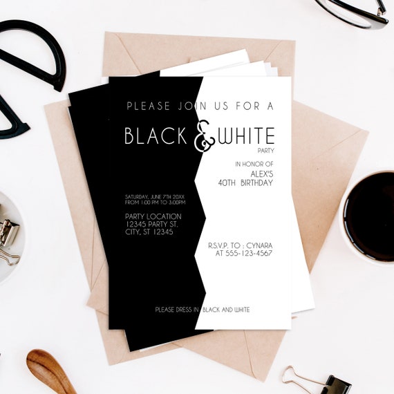 Stylish Black and White Party Invitations, Adult Party Invitations, Black and White Party, Instant Download, Printable Invitations, DIY Il_570xn