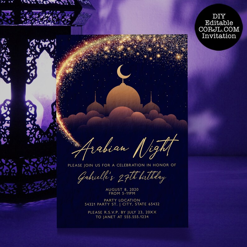 Elegant Arabian Nights Birthday Party Invitations Printable image 1