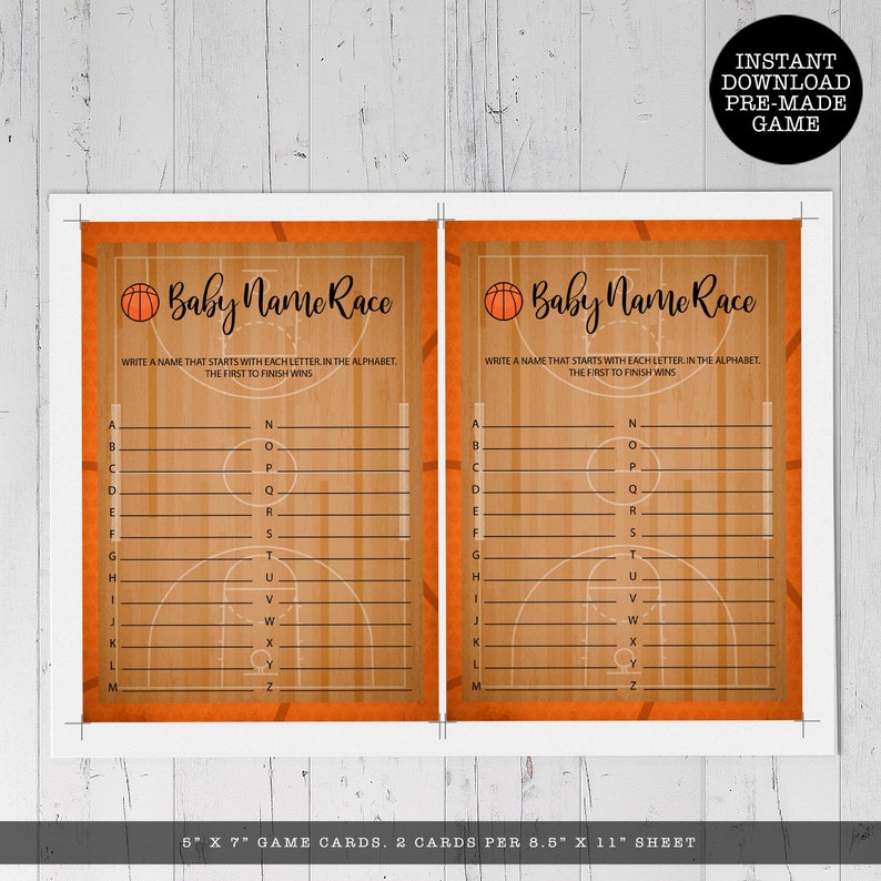 Basketball Baby Shower Game Sports Themed Baby Name Race Etsy