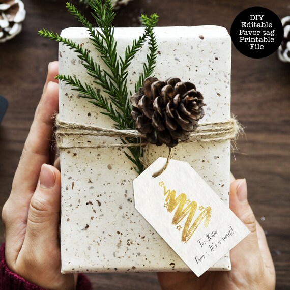 Gold Christmas Tree Gift Tags, Holiday Favor Tags, Christmas Tag Template, Printable Gift Tags Il_570xn
