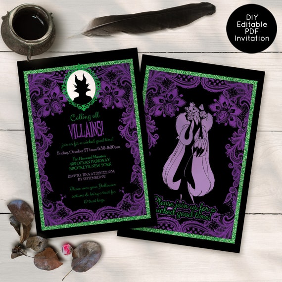Villains Party, Villains Birthday Party, Halloween Birthday, Wicked Birthday, Instant Download, Printable Invitations Il_570xn
