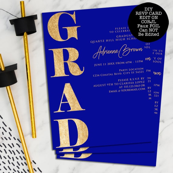 Blue and Gold Graduation Invitations Graduation Etsy