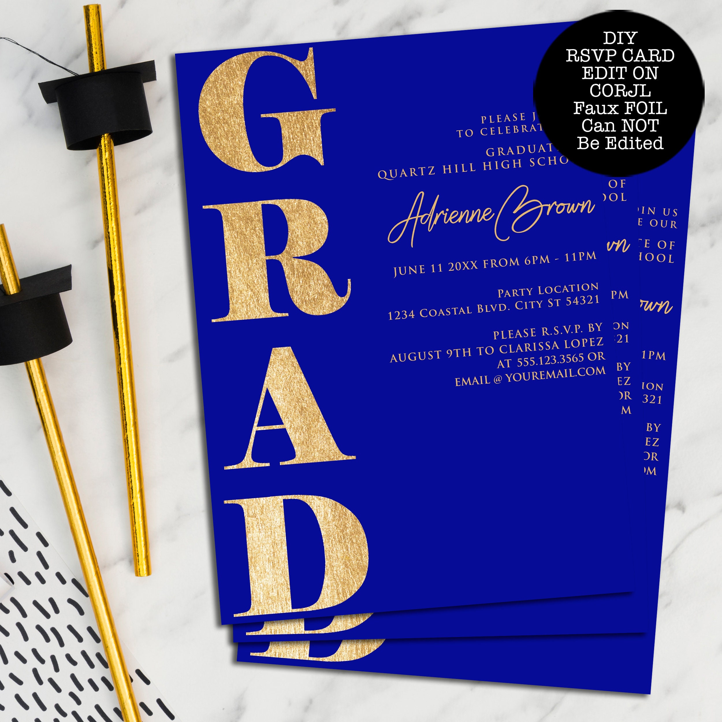 Blue and Gold Graduation Invitations Graduation Etsy