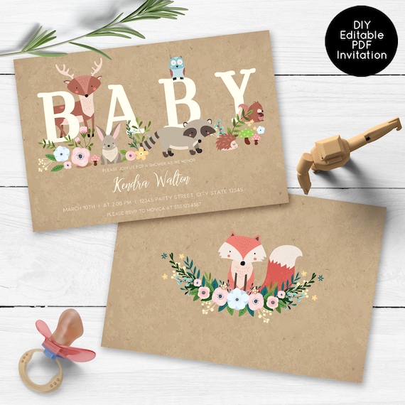 Forest Animal Baby Shower Invitations Free Printable