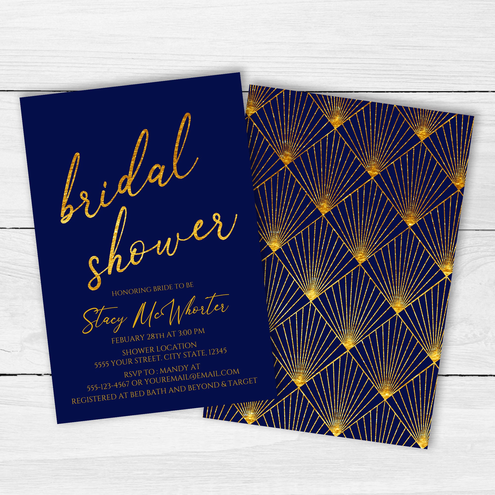 Elegant Navy Blue and Gold Bridal Shower Invitations Etsy