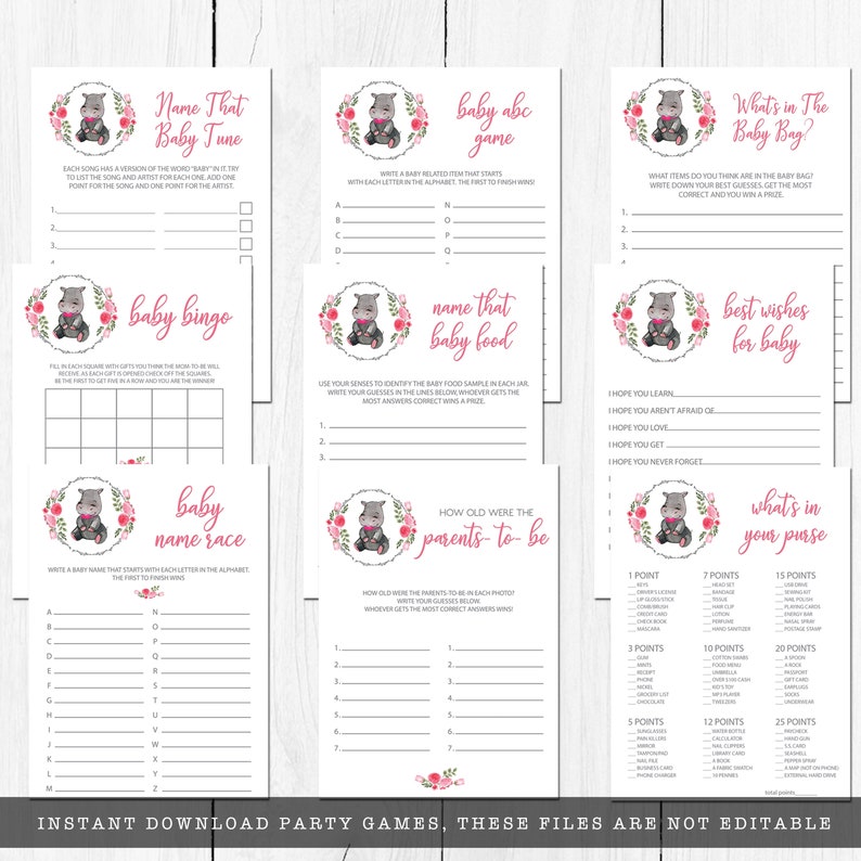 Hippo Baby Shower Game Kit Baby Shower Game Baby Shower Etsy