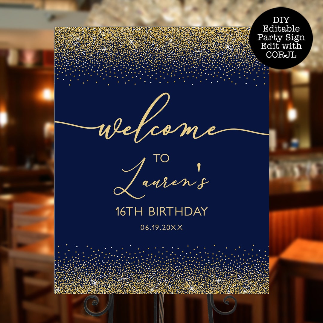 Navy and Gold Welcome Signs, Editable Party Signs, Instant Download ...