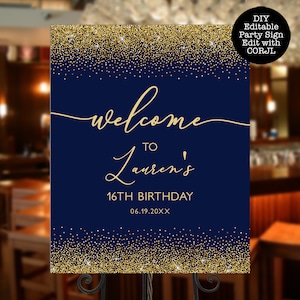 Navy and Gold Welcome Signs, Editable Party Signs, Instant Download ...