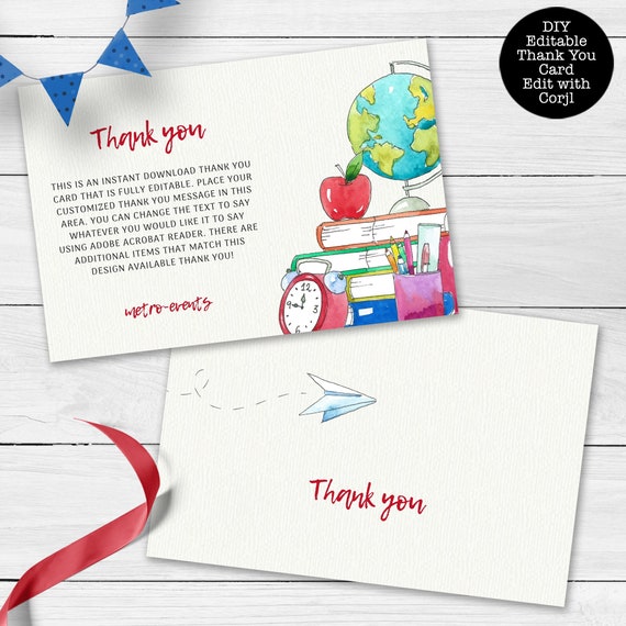 Teacher Thank You Cards Custom Thank You Cards School Thank Etsy