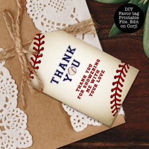 Baseball Favor Tag, Gift Tags, Printable Favor Tags, Thank You Tags, Vintage Baseball Gift Tags, VIntage Baseball Tags, Corjl Template