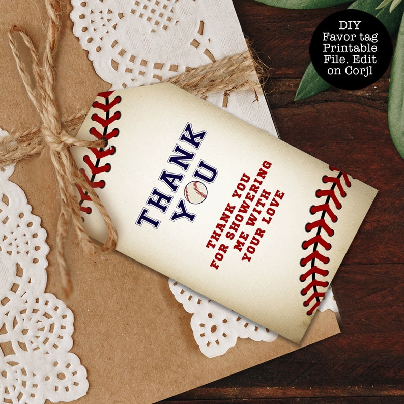 Baseball Favor Tag Gift Tags Printable Favor Tags Thank You Etsy