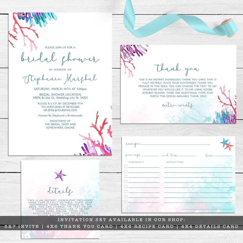 Coral Reef Thank You Cards Ocean Thank You Card Seashell Etsy