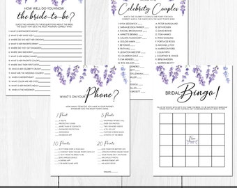 Lavender Floral Bridal Shower Game Kit, Country Lavender Bridal Shower, Purple Floral Bridal Shower Games, 10 Bridal Shower Printable Games
