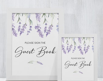 Country Lavender Guest Book Sign, Bridal Shower Sign, Printable Sign Instant Download, Purple Lavender Guestbook Sign, Wedding Sign