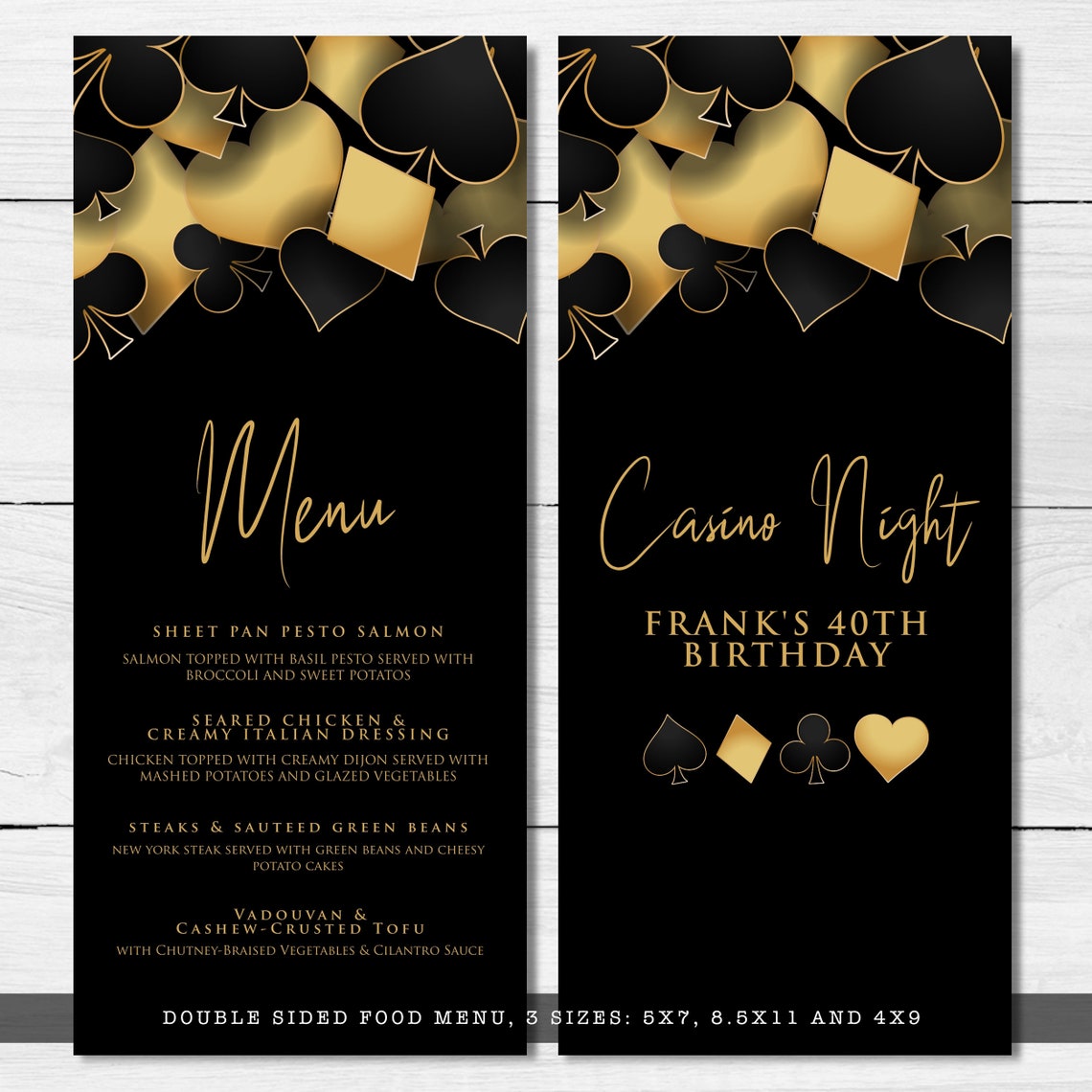 Gold Vegas Themed Food Menu Casino Party Menu Food Menu Etsy