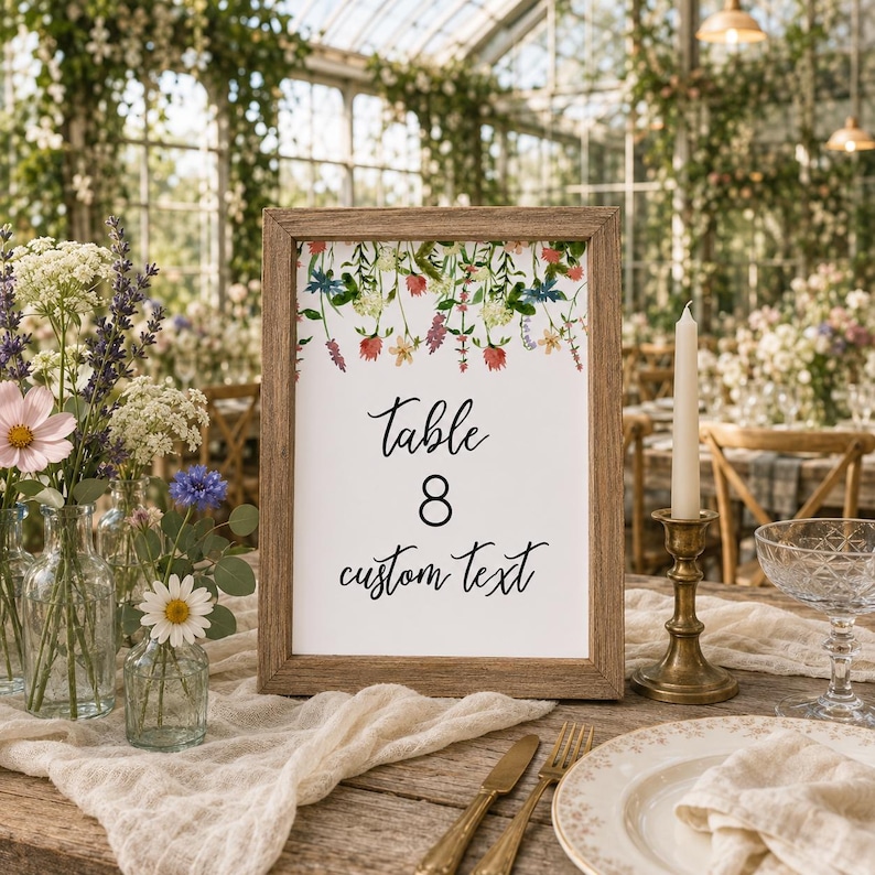 Modelo de Número de Mesa para Casamento com Flores Silvestres, Cartões de Mesa Florais Editáveis, Download Digital Corjl imagem 1