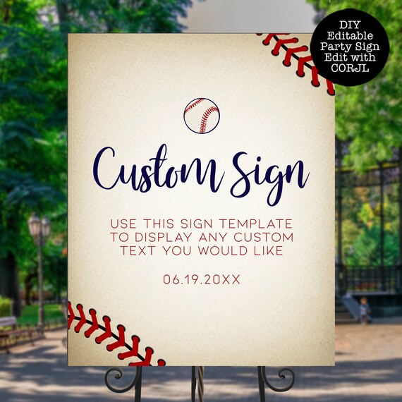 Custom Baseball Sign, Printable Sign, Welcome Sign, Editable Sign, Instant download, Customizable Sign, Baseball Themed, Vintage Baseball Il_570xn