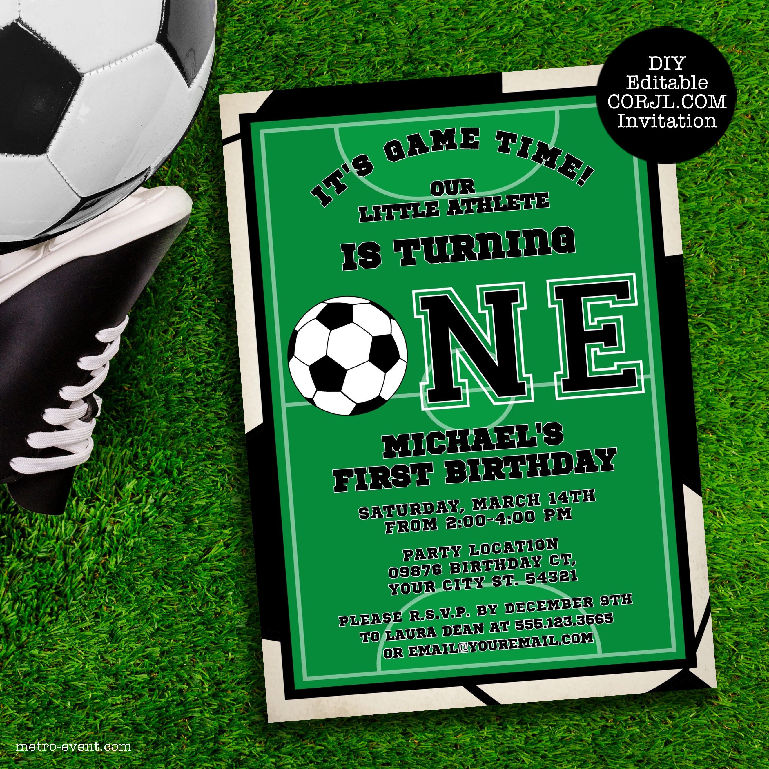 Soccer Boy Birthday Invitation with Photo, Soccer Birthday, Sports