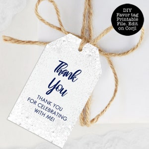 Silver Glitter Favor Tags: Blue Thank You Gift Tag (Corjl Digital Download)