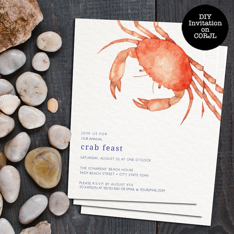 An Invitation From A Crab Crab Feast Invitations Summer Party Invitation Beach Party - Etsy