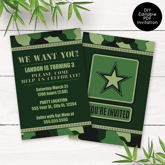 Camo invitations army invitation camo party invitation military